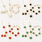 Clover necklace, bracelet and earring sets in white, black, red and green