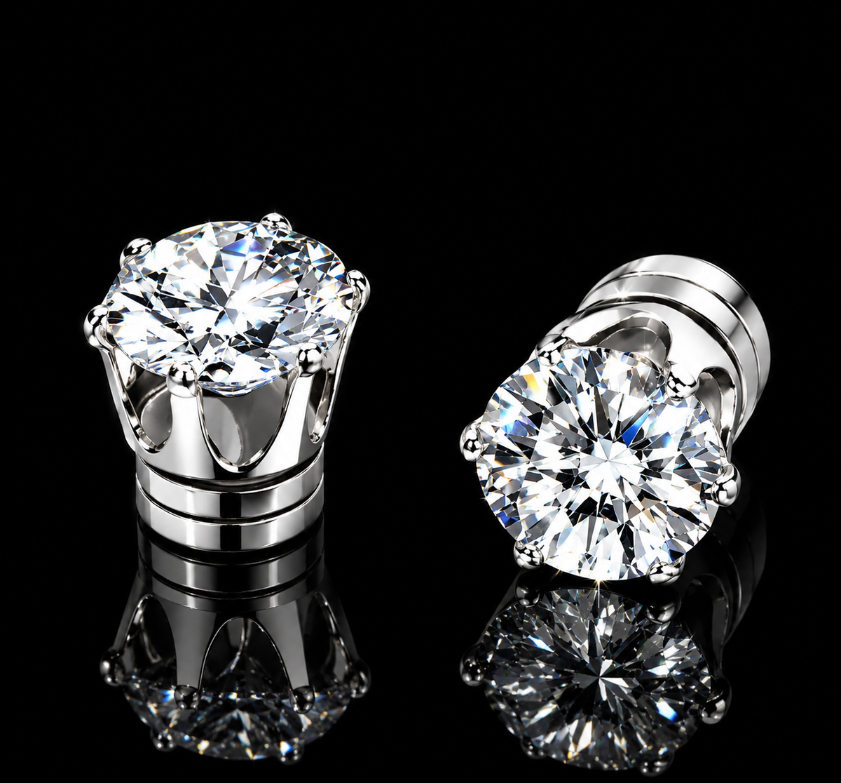Pair of silver tone magnetic earrings with round clear stones