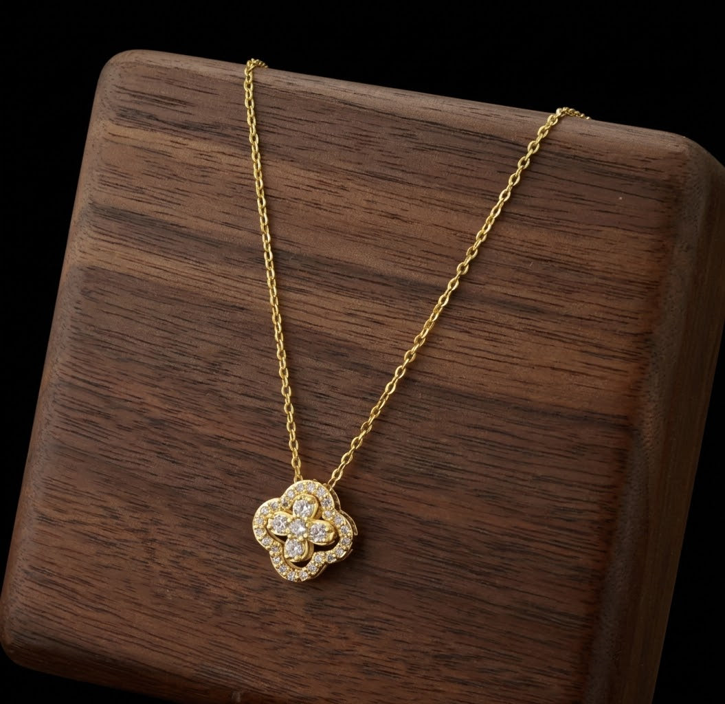 Cubic Zirconia Clover Necklace – Gold & Silver Tone